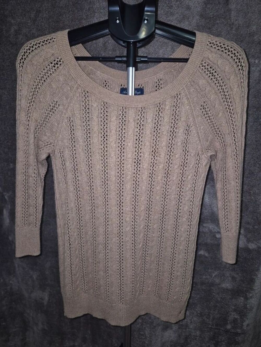 American Eagle Taupe Open-Knit Cable Sweater - Size M